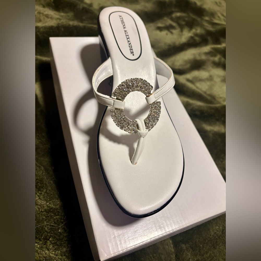 Athena Alexander White Sandals with Crystal Accents 10M